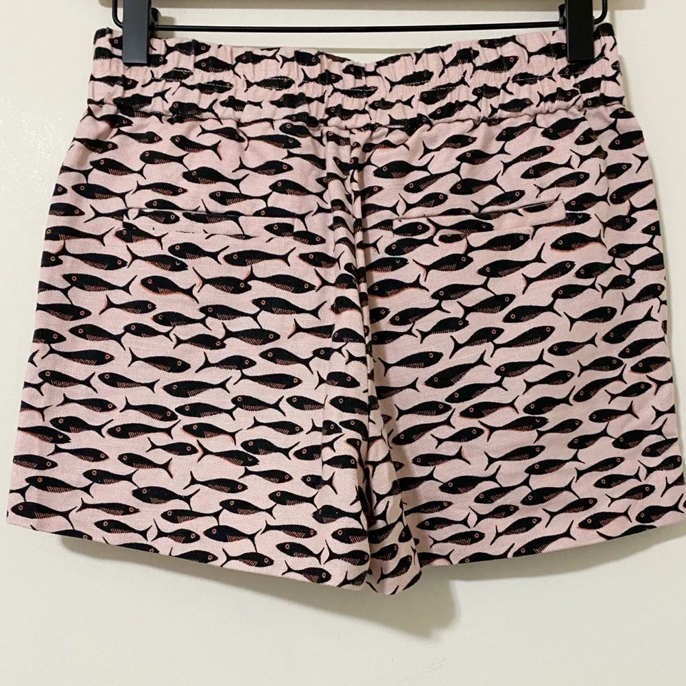 J. Crew Light Pink Linen Blend Minnow Sardine Fish Print Pull On Shorts Size XXS